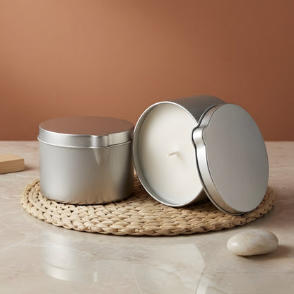 Silver metal box - Round with pourer - 250 ml candle vessel for handmade fabrication Terre de Bougies