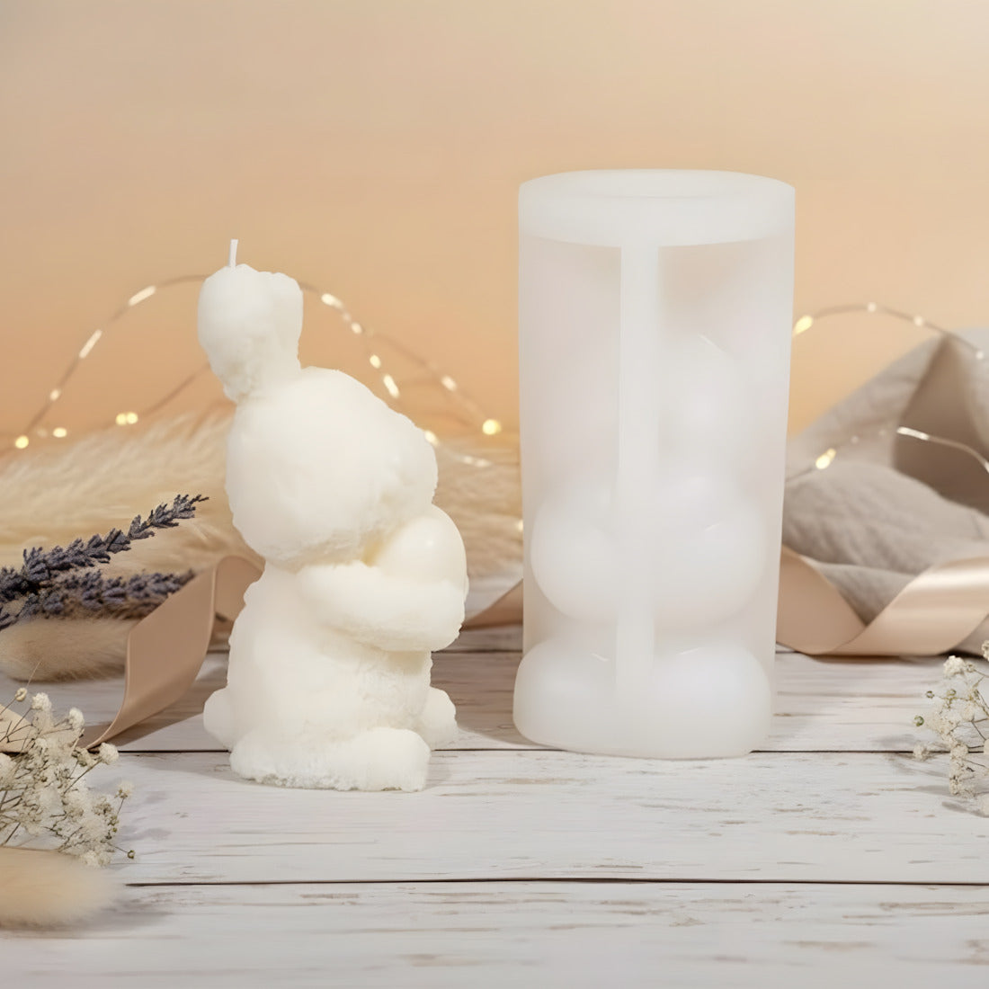 Moule bougie Lapin coeur - Silicone détail texture moule silicone artisanat Terre de Bougies