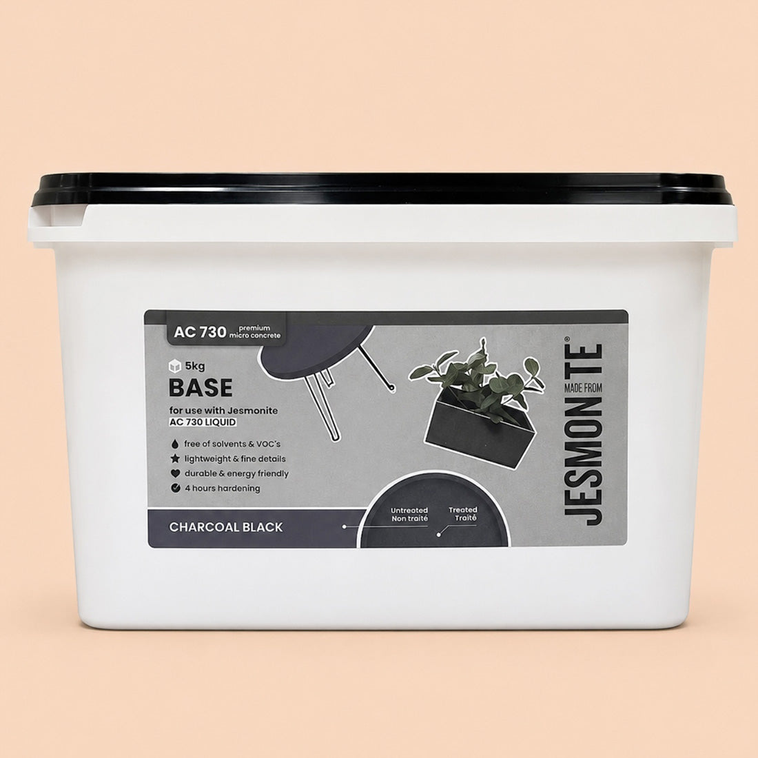 Seau de 5 kg de base Jesmonite AC730 charcoal black avec son couvercle noir