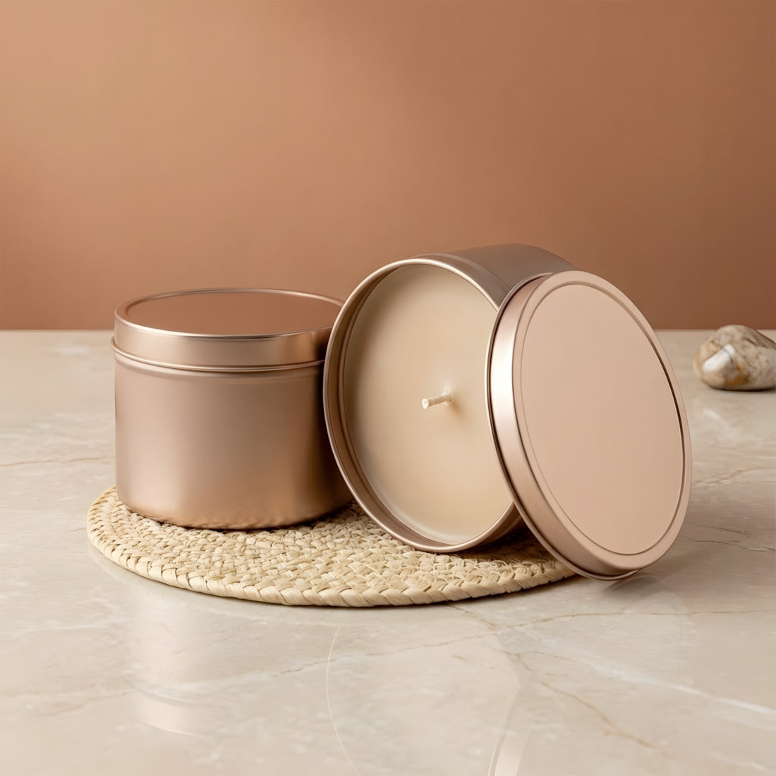 Boîte métallique Bronze - Ronde sans soudure - 250 ml contenant pour bougie artisanale fabrication maison Terre de Bougies