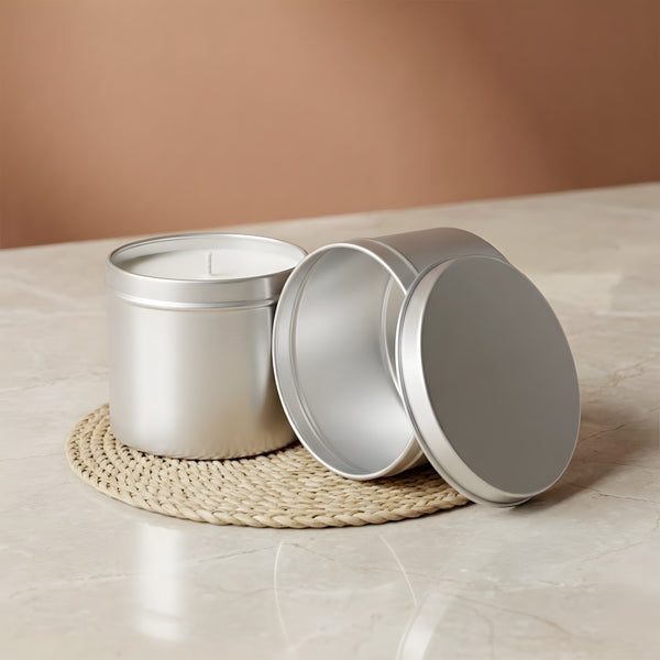 Bote de metal gris - Redondo con tapa - 250 ml envase para vela artesanal Terre de Bougies