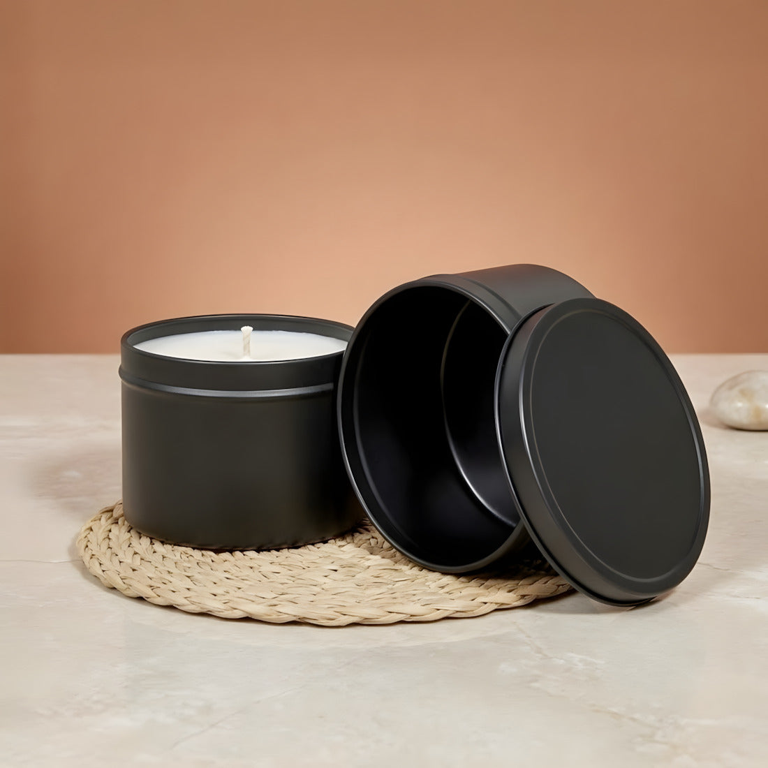 Lattina di metallo nera - Rotonda senza saldatura - 250 ml contenitore per candele artigianali Terre de Bougies
