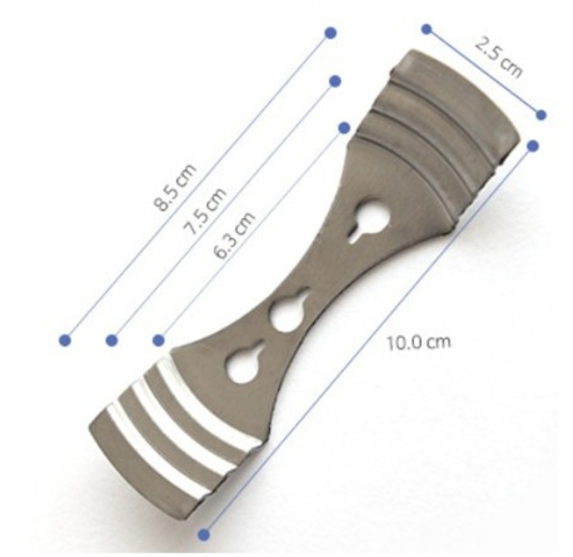 Schéma coté du centreur de mèche multi-diamètre : 10 cm de long, 2,5 cm de large