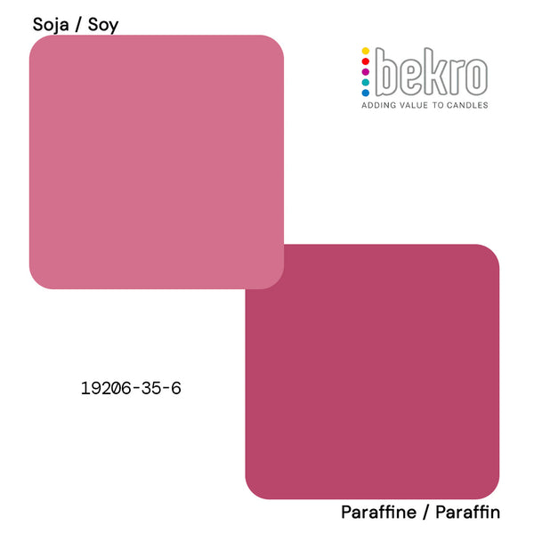 Nuancier Bekro du colorant framboise pour bougies, deux carrés de teinte paraffine