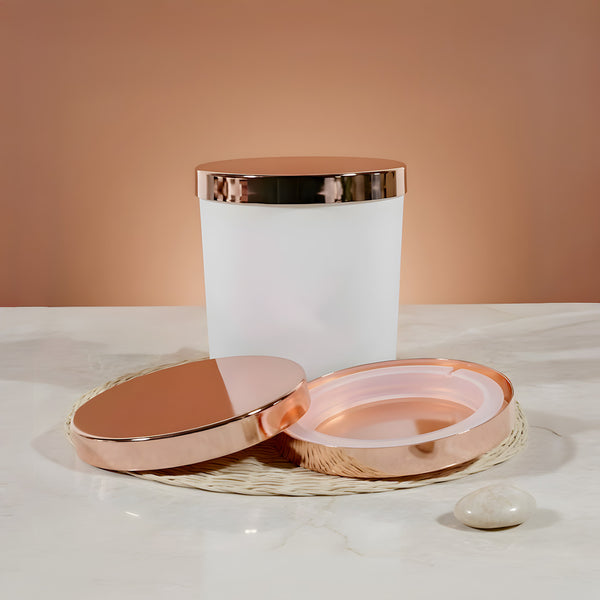 Pot blanc à liseré rose gold avec ses couvercles métallisés assortis