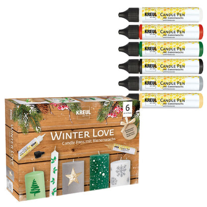 Coffret de six stylos à bougie Stylos à Bougie avec son emballage illustré