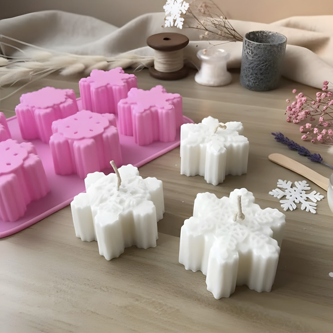Moule bougie Flocon de neige - Silicone pour fabrication artisanale bougie cire DIY Terre de Bougies
