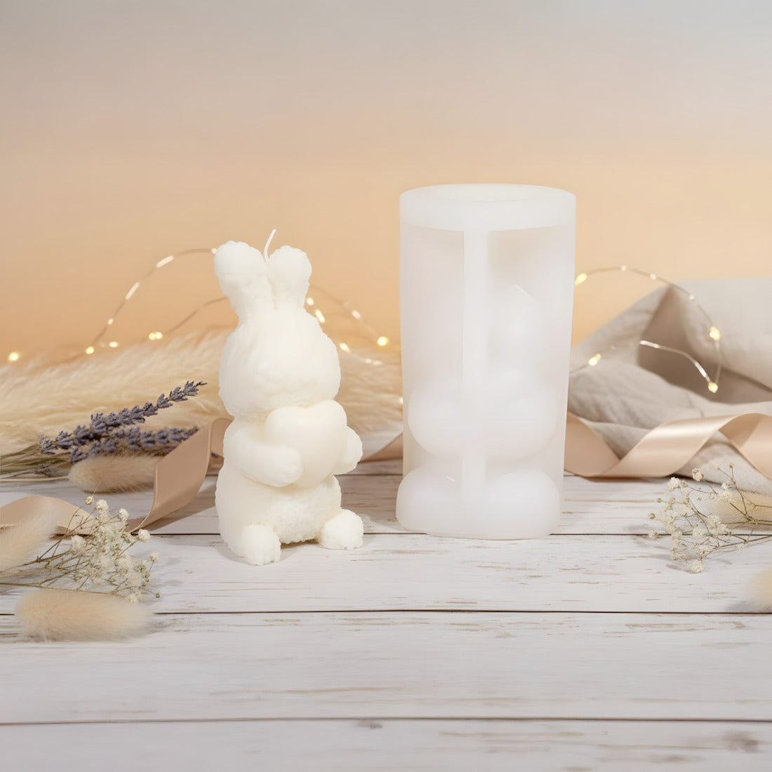 Moule bougie Lapin coeur - Silicone pour fabrication artisanale bougie cire DIY Terre de Bougies