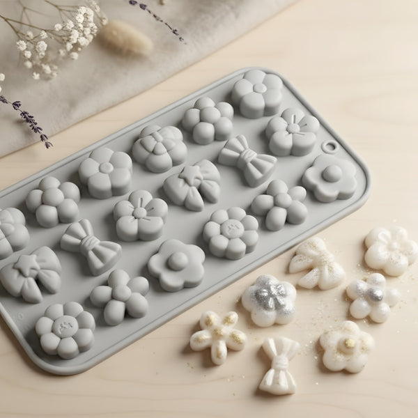 Moule décoration Nœuds & fleurs - Silicone pour fabrication artisanale décoration cire DIY Terre de Bougies