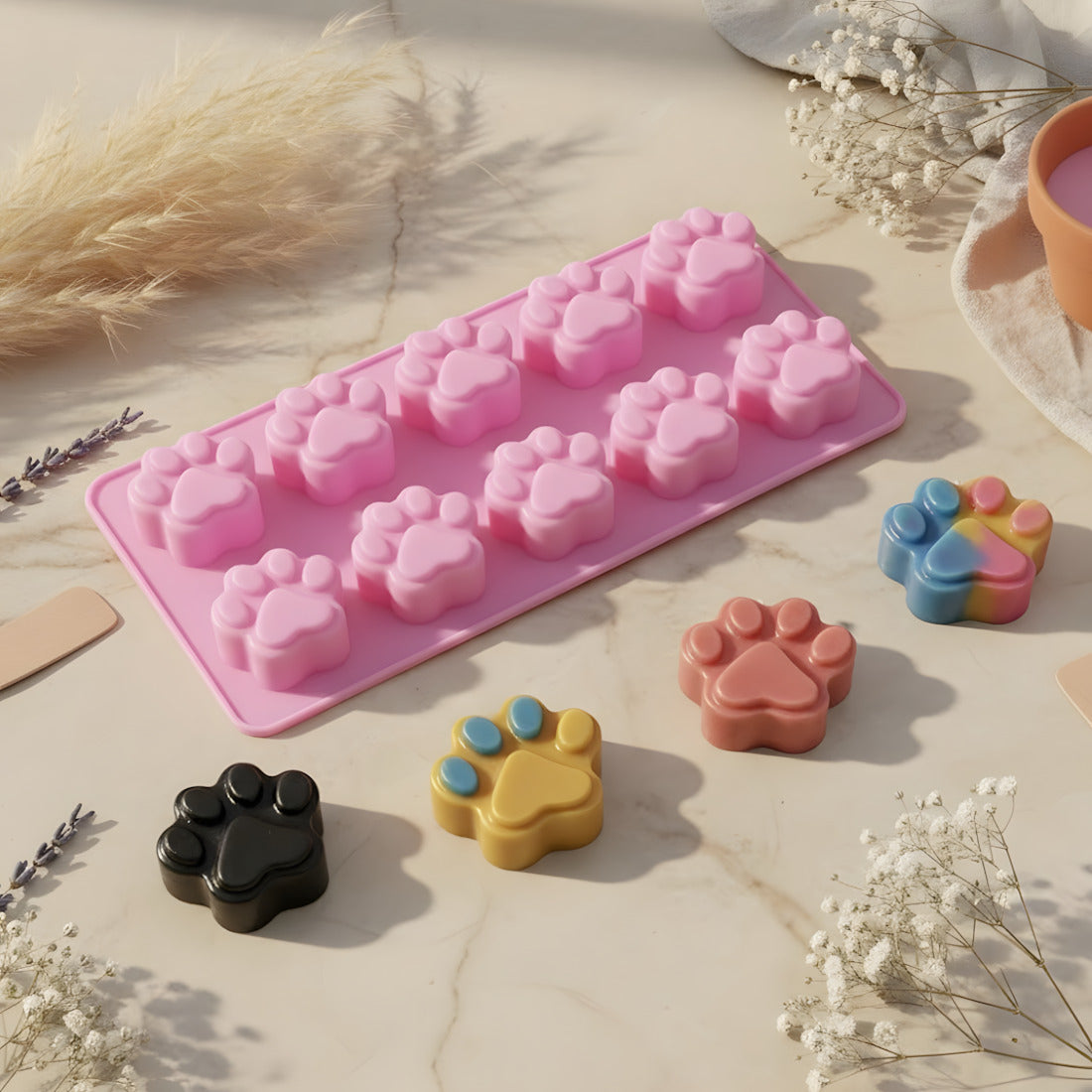 Moule fondant Patte de chat - Silicone pour fabrication artisanale fondant cire DIY Terre de Bougies