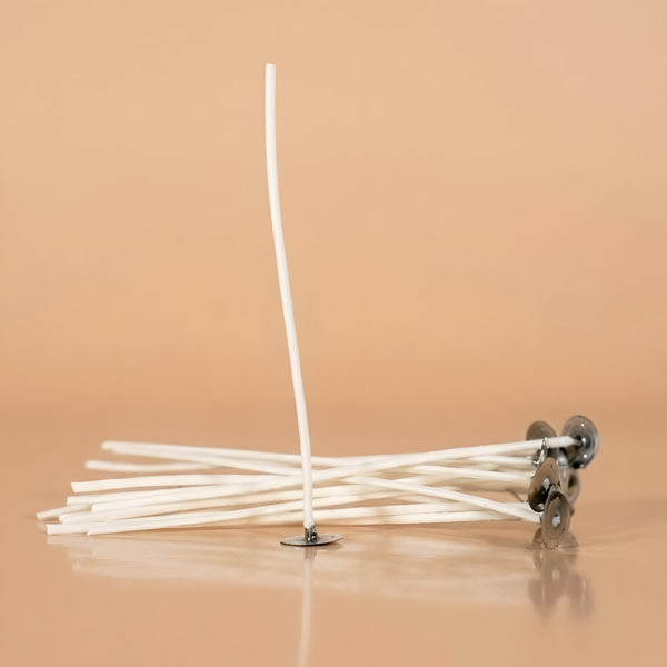 Mèches LX cirées montées sur support mèche pour bougie cire végétale fabrication artisanale Terre de Bougies