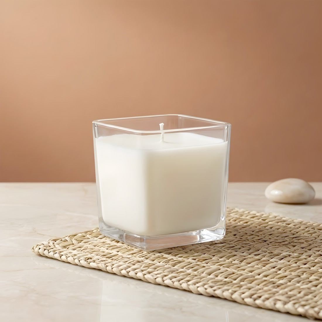 Verre bougie carré Transparent - 330 ml détail vue alternative artisanat fabrication maison Terre de Bougies