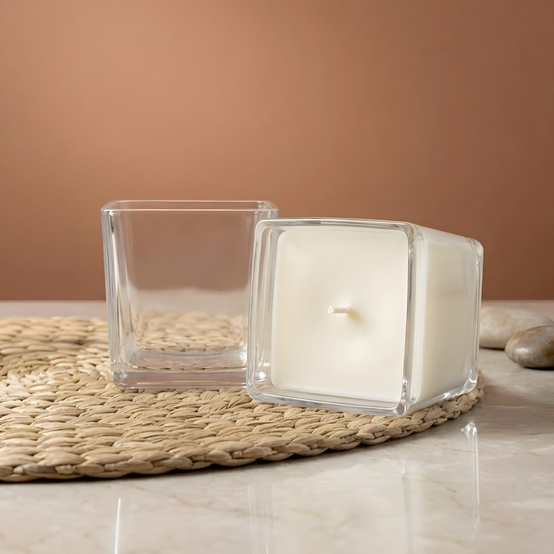 Verre bougie carré Transparent - 330 ml contenant pour bougie artisanale fabrication maison Terre de Bougies