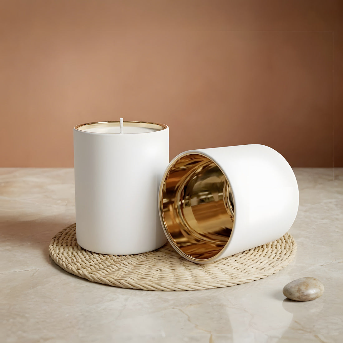 Riflessi dorati Candela bianca in vetro - 300 ml contenitore per candele artigianali Terre de Bougies