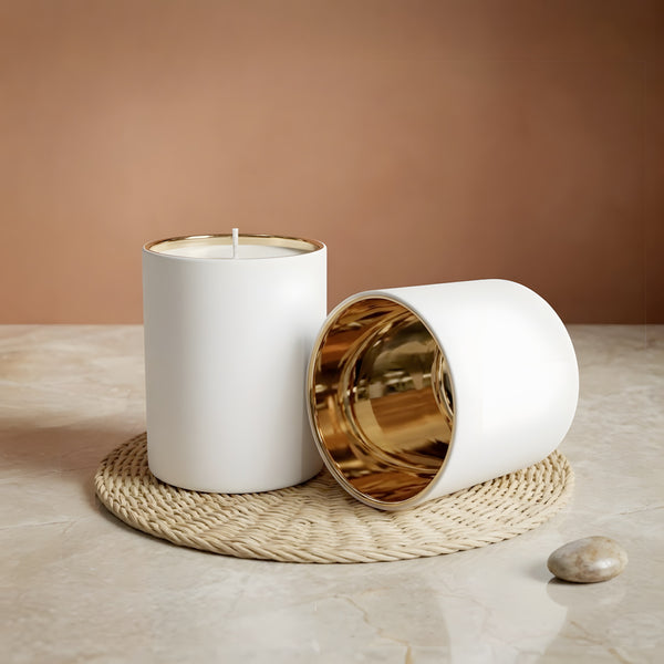 Riflessi dorati Candela bianca in vetro - 300 ml contenitore per candele artigianali Terre de Bougies