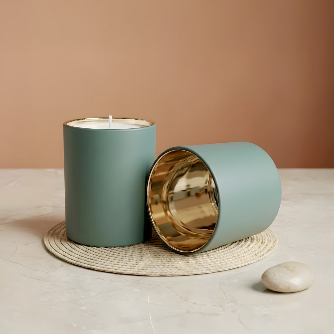 Candela Riflessi Dorati Verde Scuro in Vetro - 300 ml contenitore per candele artigianali Terre de Bougies