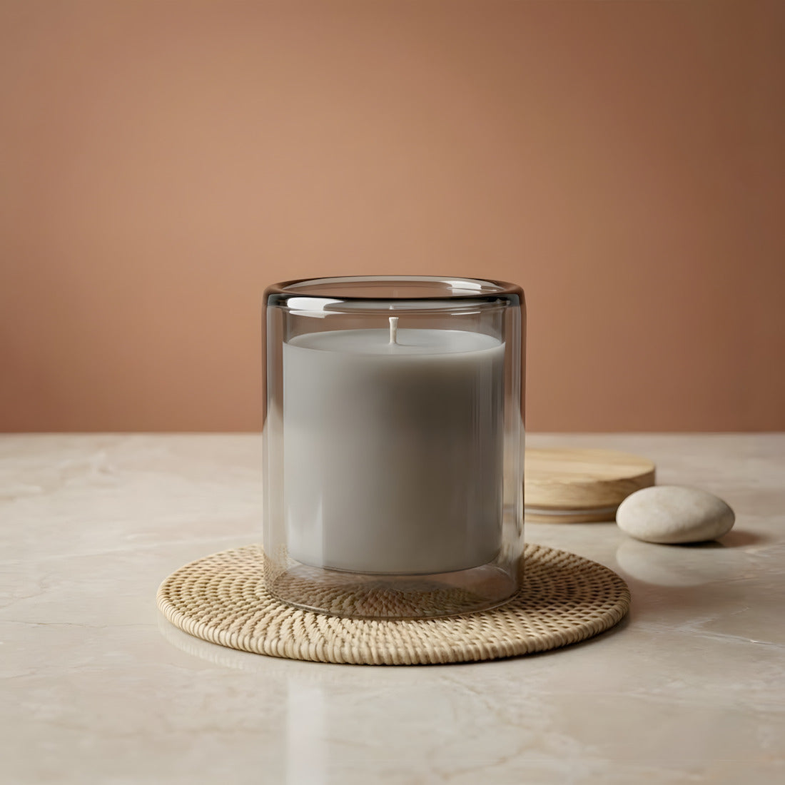 Verre bougie Gris Transparent double paroi - 400 ml détail vue alternative artisanat fabrication maison Terre de Bougies