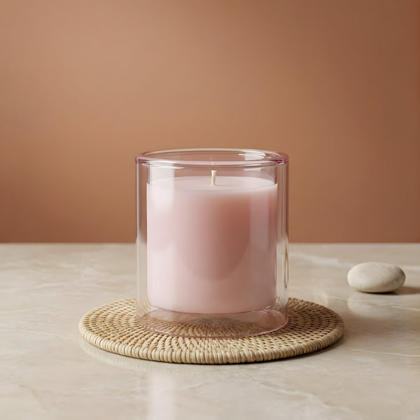 Verre bougie Violet Transparent double paroi - 400 ml détail vue alternative artisanat fabrication maison Terre de Bougies