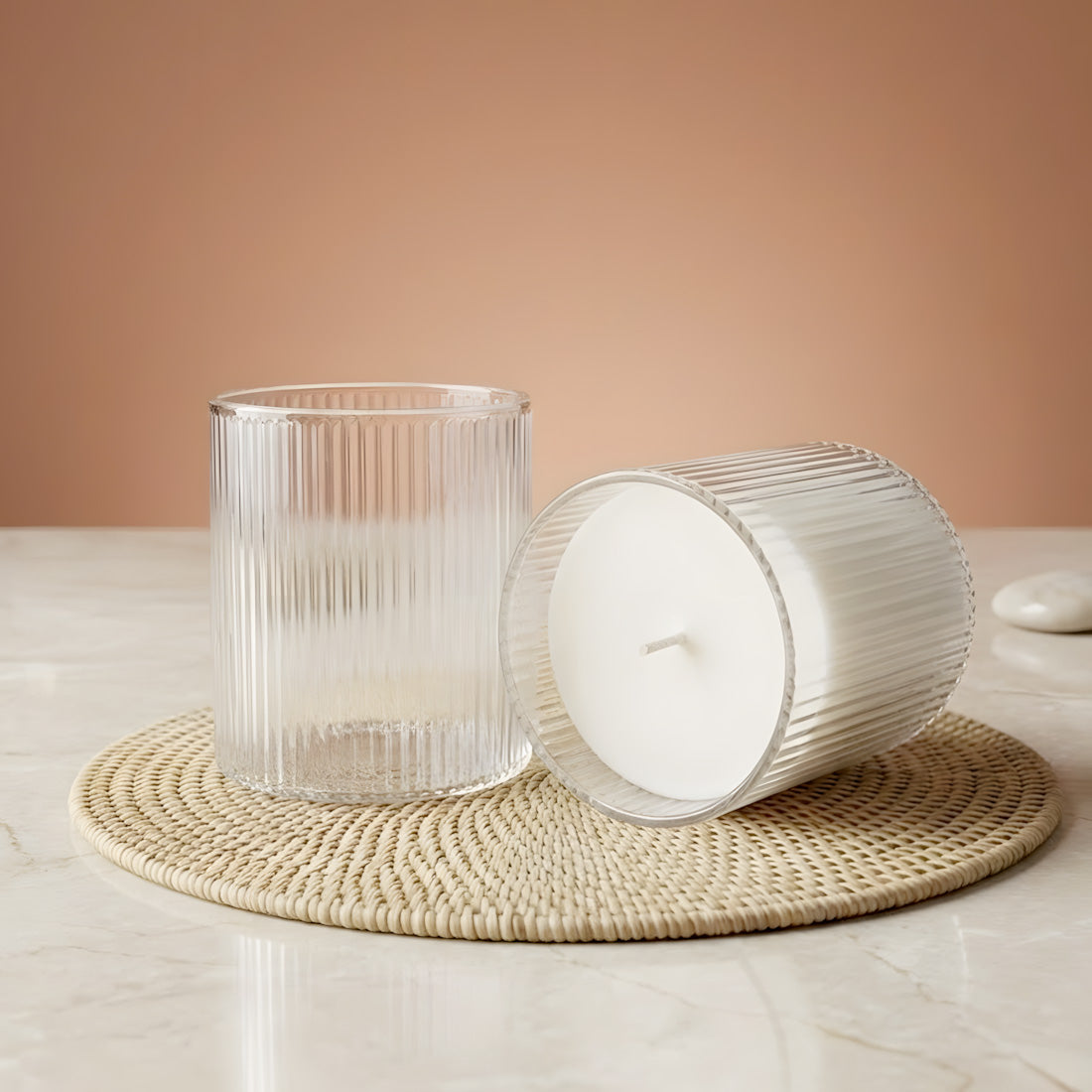 Transparent ribbed candle glass 330 ml candle vessel for handmade fabrication Terre de Bougies