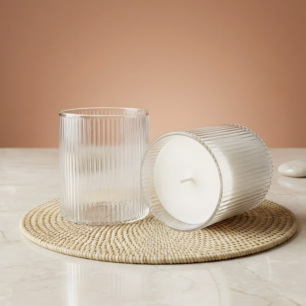 Transparent ribbed candle glass 330 ml candle vessel for handmade fabrication Terre de Bougies